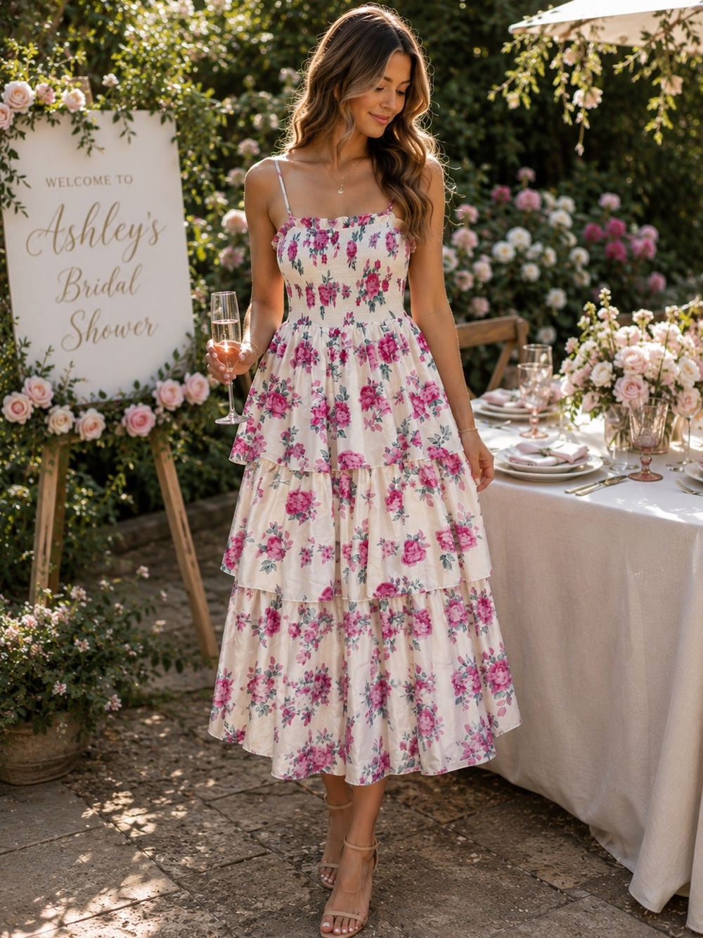 LoveShackFancy x Target Elise Floral Tiered Midi Dress Limited XS Pink White
